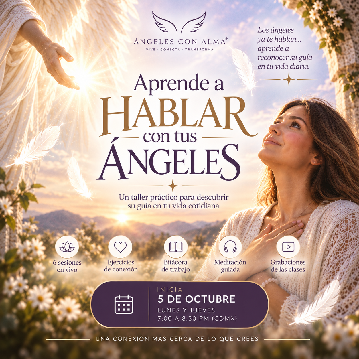 Cartel del taller Aprende a Hablar con tus Ángeles